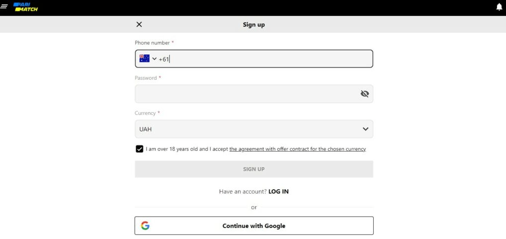 Parimatch Registration